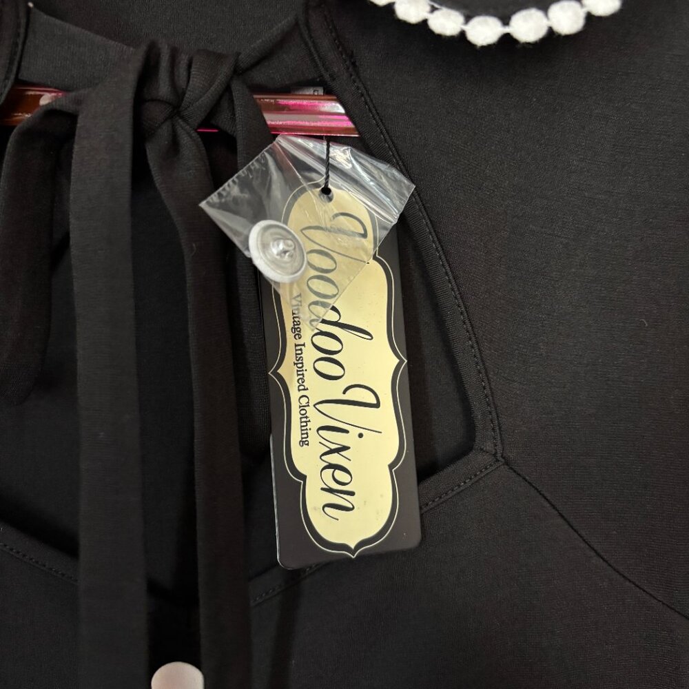 NWT Voodoo Vixen Black Tie Neck Flare Dress Retro Pinup Style - Picture 7 of 11